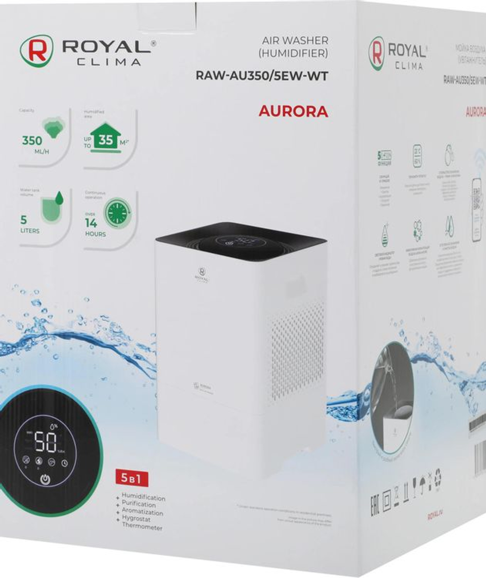 Увлажнитель-очиститель Royal Clima RAW-AU350/5EW-WT,  5л,  белый
