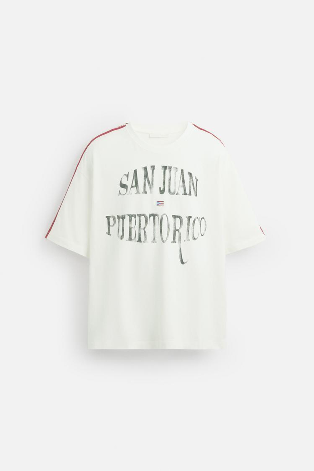 ZARA ФУТБОЛКА С ВЫШИВКОЙ, ЖЕЛТОВАТО-БЕЛЫЙ