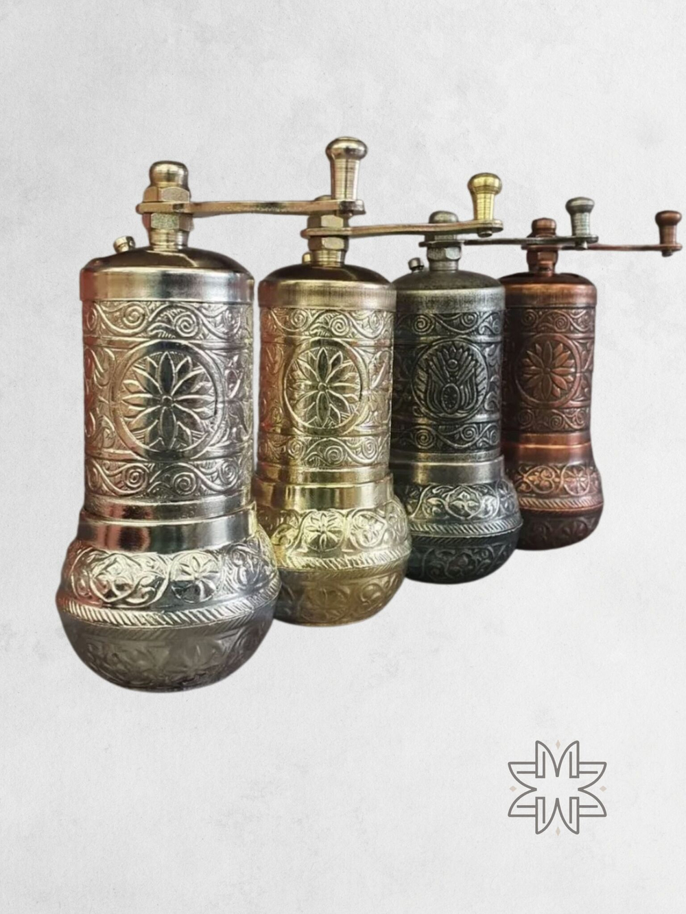 Мельница "Kesem" ручная с ложкой для специй, перца, соли 12 см/ACAR. Турция (медный)