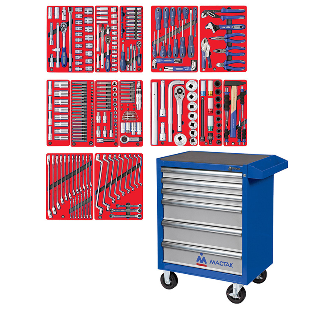 Набор инструментов &quot;ПРОФИ&quot; в синей тележке, 299 предметов МАСТАК 52-06299B