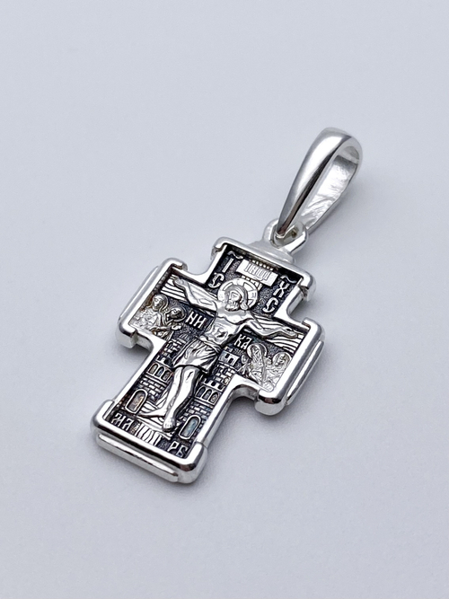 Крест из серебра/Чернение/С подвижным ухом/Николай Чудотворец