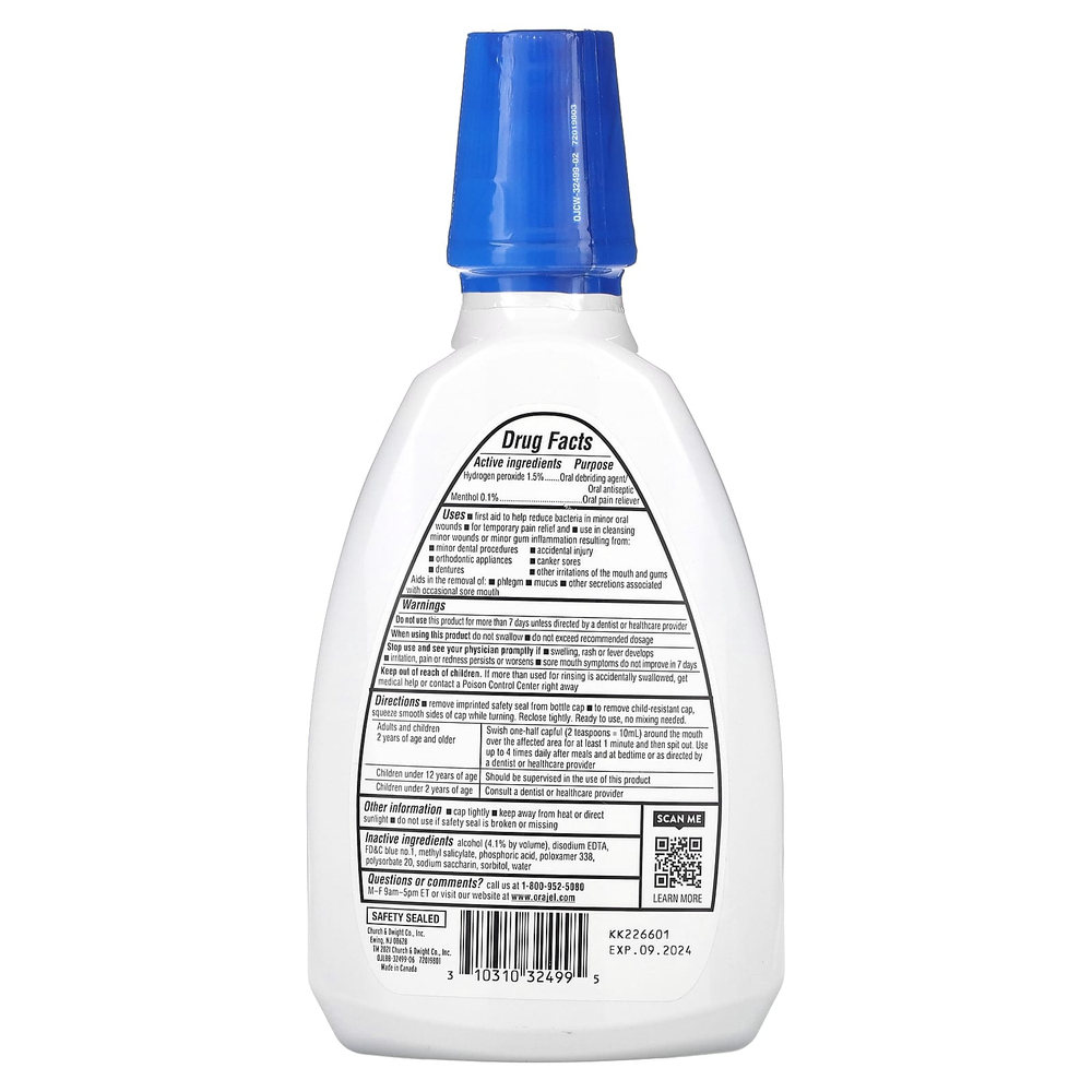 Orajel, Ополаскиватель от язв в рту, успокаивающая мята, 473,2 мл (16 жидк. унц.)