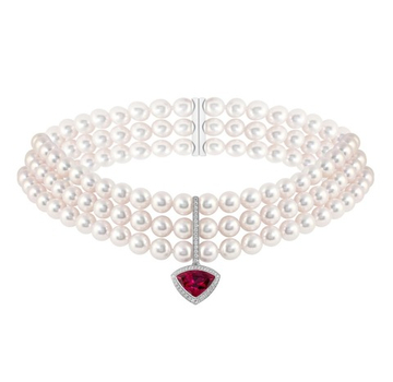 Колье-чокер из Морского Жемчуга Акойя и Бриллиантами, N0156-0/2