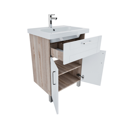 Тумба напольная, белая/под дерево, 60 см, Sena, IDDIS с раковиной