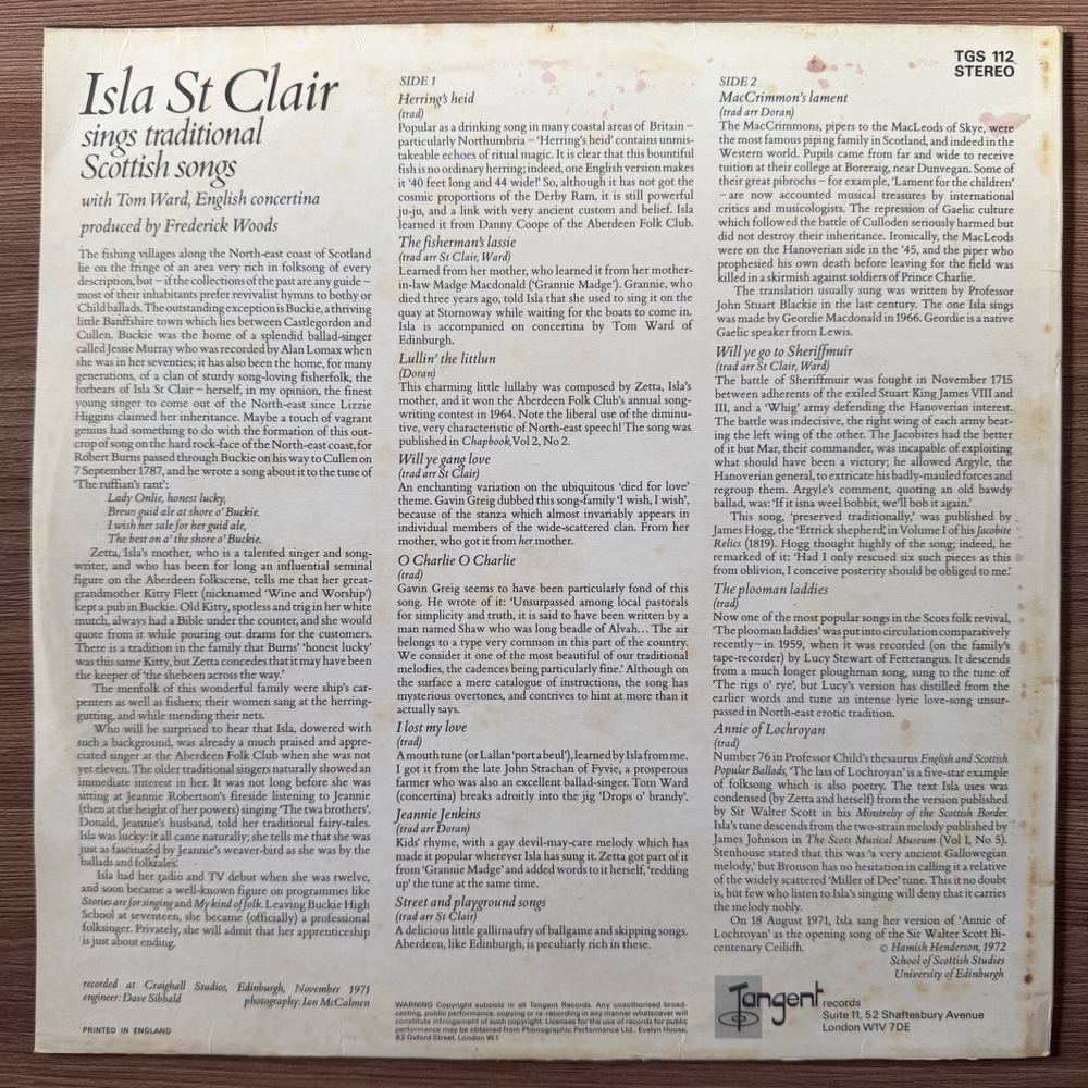 Isla St Clair ‎– Isla St Clair Sings Traditional Scottish Songs (Англия 1972г.) Т