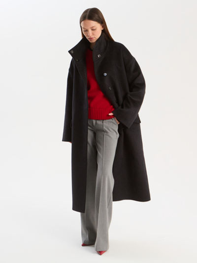 Пальто удлиненное ворсовое черное