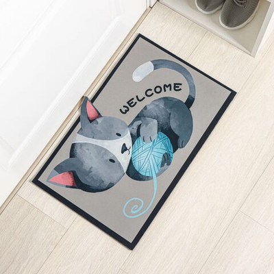 Влаговпитывающий придверный коврик «Котёнок» без окантовки (39х59 см) (Цвет: не задано)