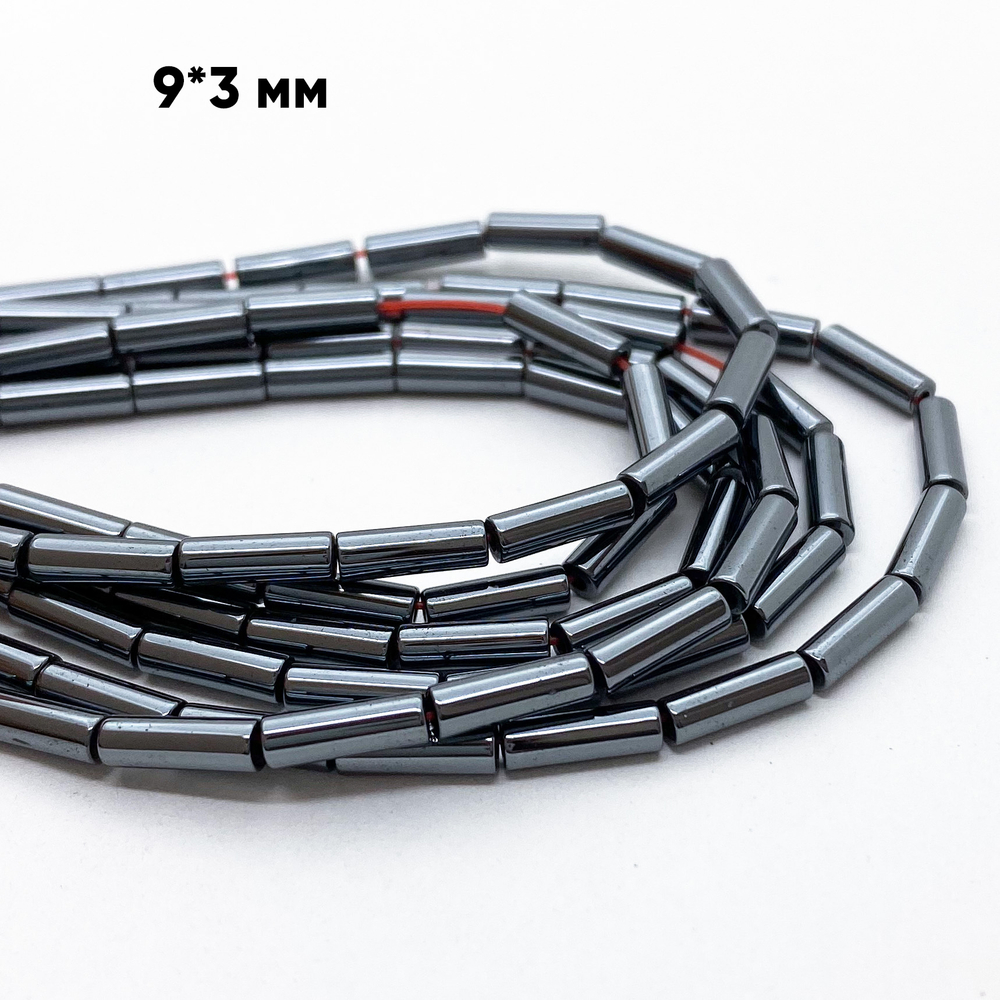 Гематит Трубочка бусины (имитация), цвет черный, размер около 9*3 мм, цена за отрезок 19 см (1/2 нити)