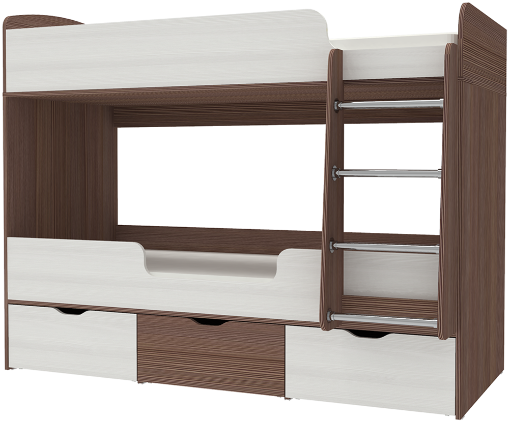 Кровать двухъярусная КарИВи Малыш Двойняшка 80х180 Бодего Темный Белое Дерево