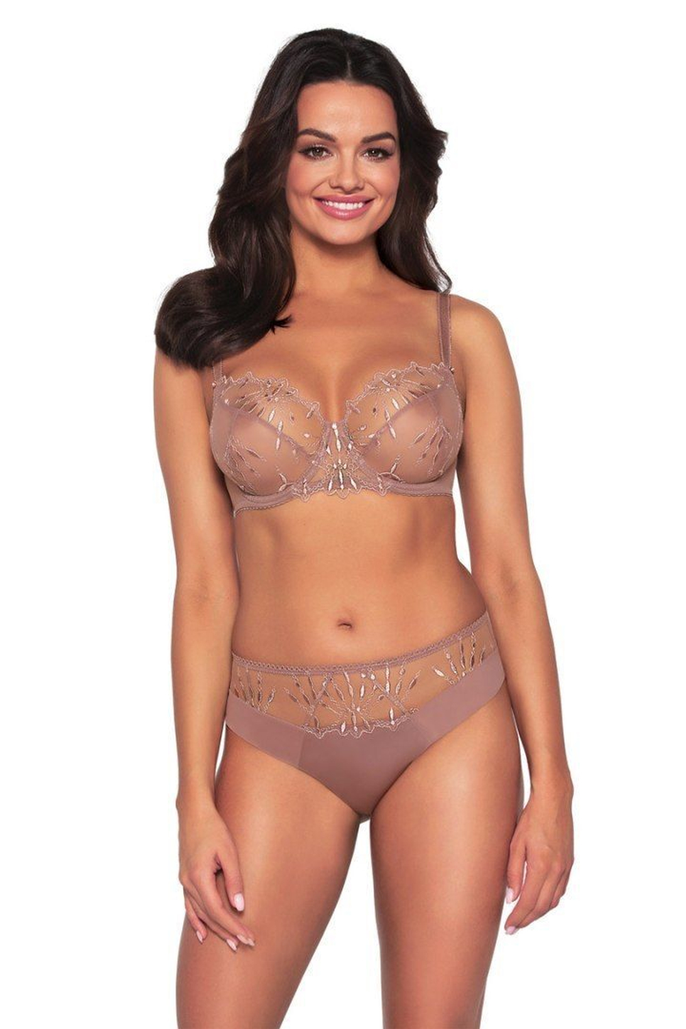 Бюстгальтер plus size с шитыми мягкими чашками с вышивкой (Размер: 95G) (Цвет: кофейный)