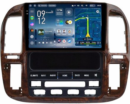 Магнитола для Toyota Land Cruiser 100, Lexus LX470 1998-2002 (климат на ШГУ, рамка дерево) - Teyes CC4-PRO монитор 9.5" 2K QLED на Android 13, Snapdragon 778G, AI, CarPlay, DSP, 4G SIM-слот