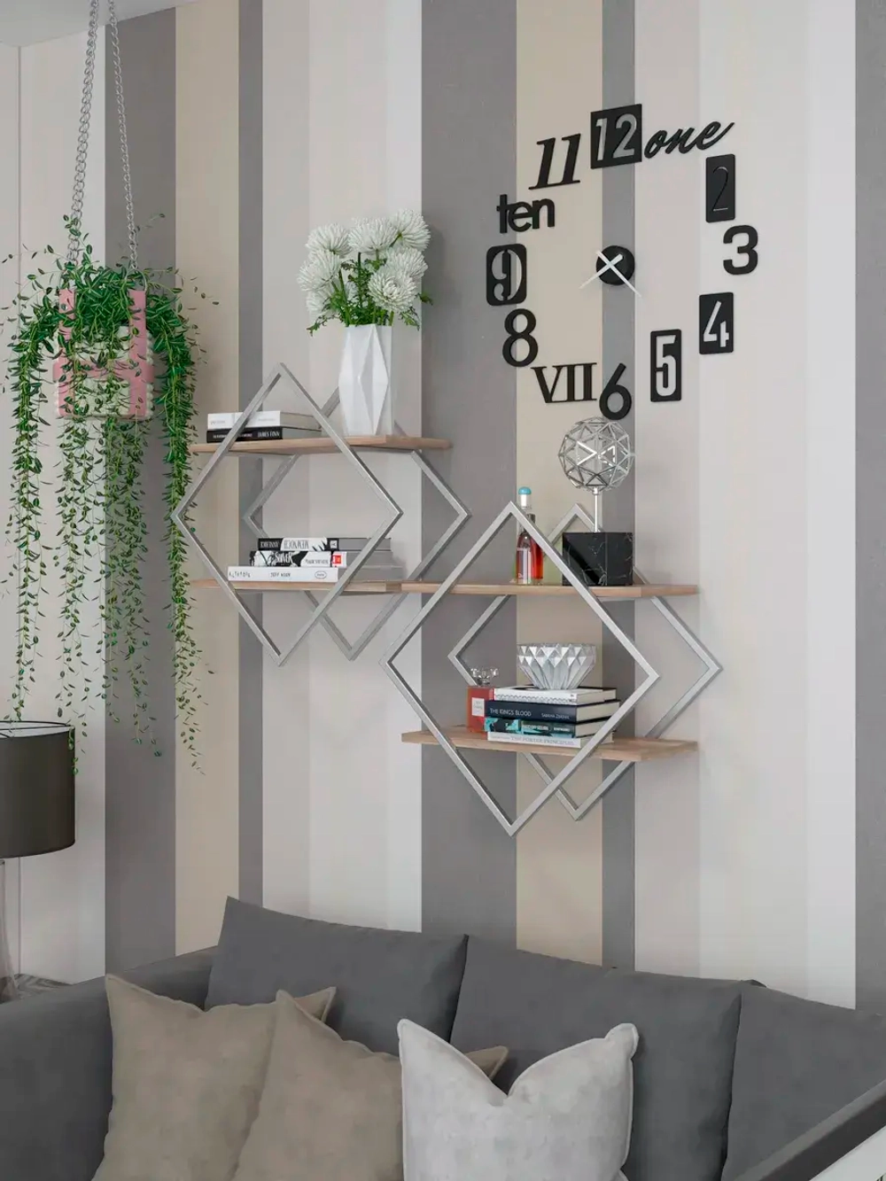 Набор полок ромб настенных серебро-дуб  - СД