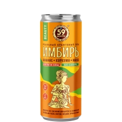 Имбирный эль БЬЮТИ Ананас+Куркума+Мака 59NORTH, 330 мл, банка спереди