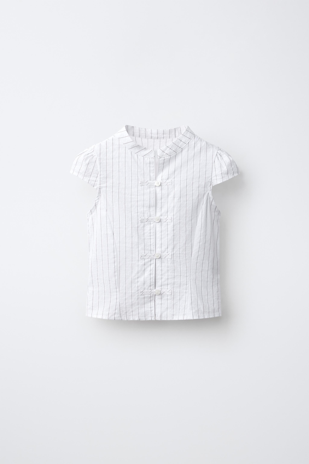 ZARA РУБАШКА В ПОЛОСКУ С ДЕКОРАТИВНОЙ ЗАСТЕЖКОЙ, БЕЛЫЙ/ЧЕРНЫЙ