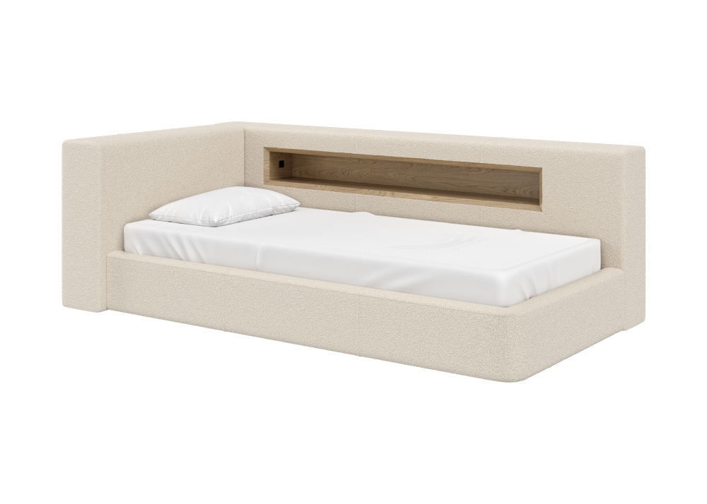 Диван-кровать Cube c нишей L (молочный, букле)