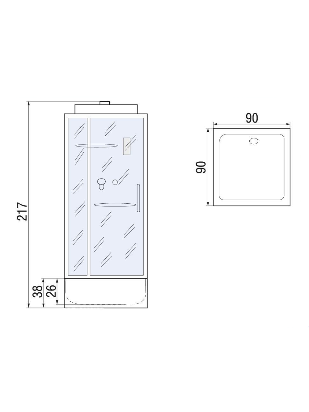 Душевая кабина RIVER TANA Б/К 90/38 90х90х217 10000003118 Универсальная Квадратная