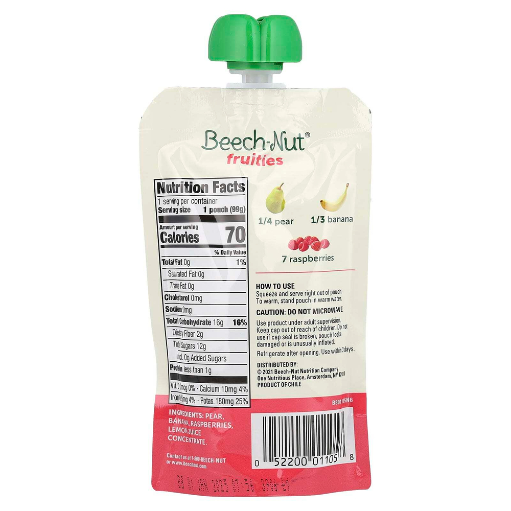 Beech-Nut, фрукты, для детей от 6 месяцев, груша, банан и малина, 12 паучей по 99 г (3,5 унции)