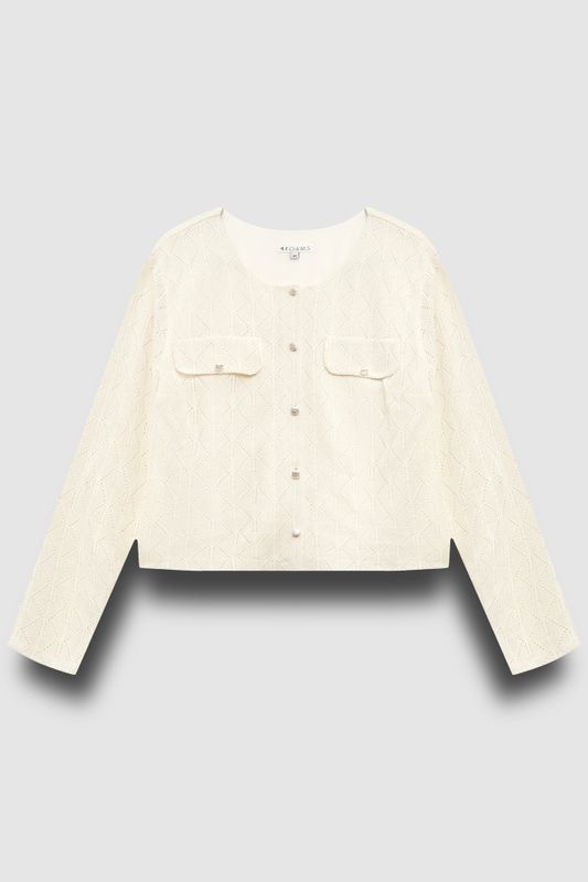 Кардиган из ажурного трикотажа, молочный