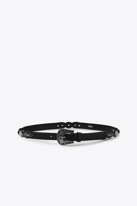 ZARA КОЖАНЫЙ РЕМЕНЬ В КОВБОЙСКОМ СТИЛЕ, ЧЕРНЫЙ