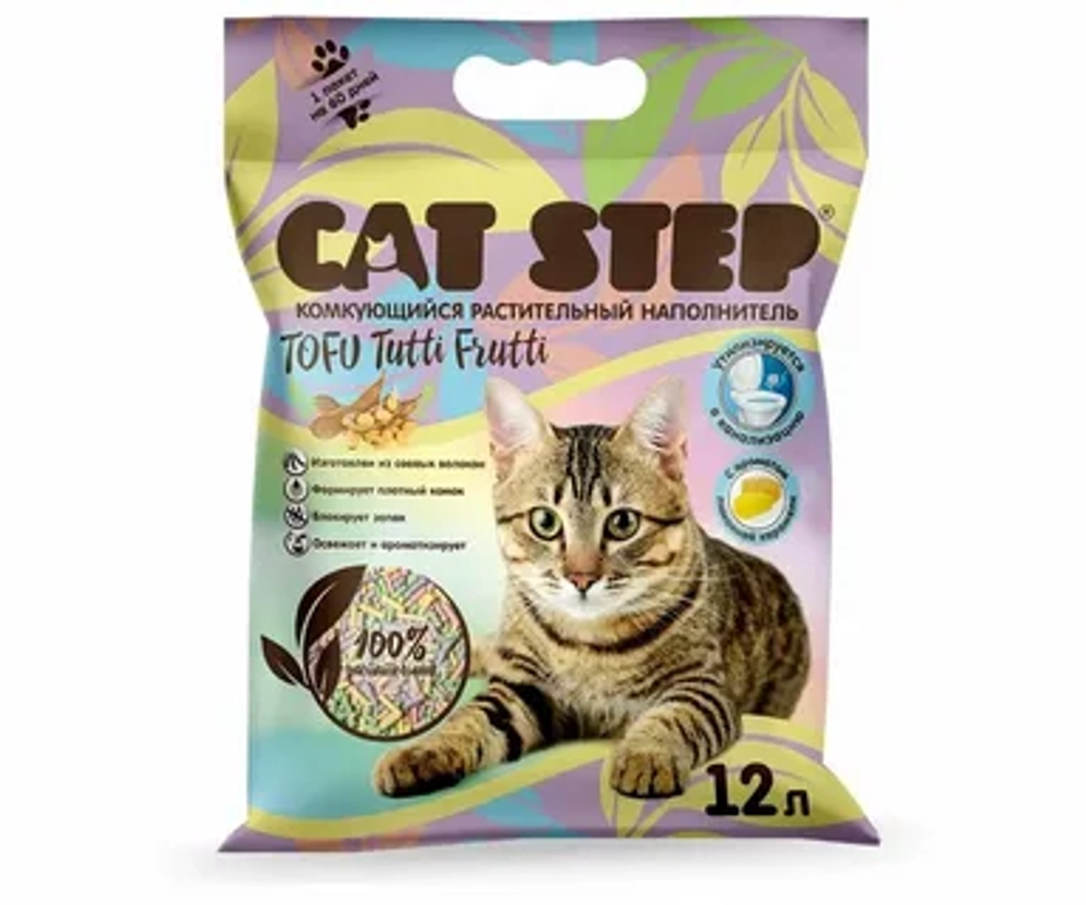 CAT STEP Tofu Tutti Frutti Наполнитель комкующийся растительный 12 л