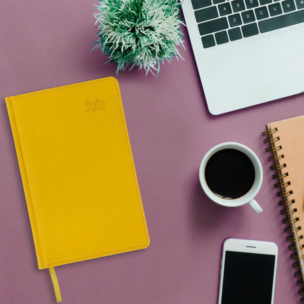Ежедневник датированный 2023 А5 138x213 мм BRAUBERG "Rainbow", под кожу, желтый, 114054