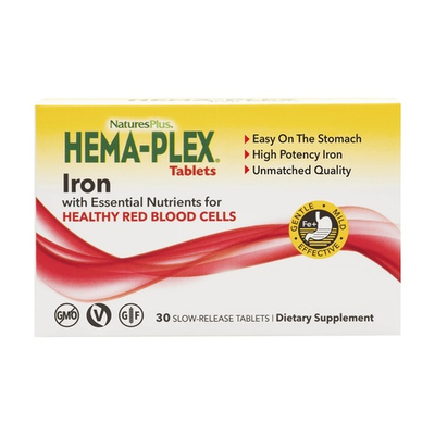 NaturesPlus, Hema-Plex, железо с незаменимыми питательными веществами для здоровых эритроцитов, 30 таблеток с медленным высвобождением