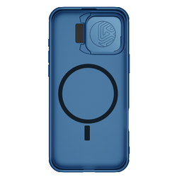 Чехол синего цвета от Nillkin на iPhone 16 Pro Max с металлической откидной крышкой, серия CamShield Prop Magnetic Case ( с поддержкой беспроводной зарядки MagSafe)