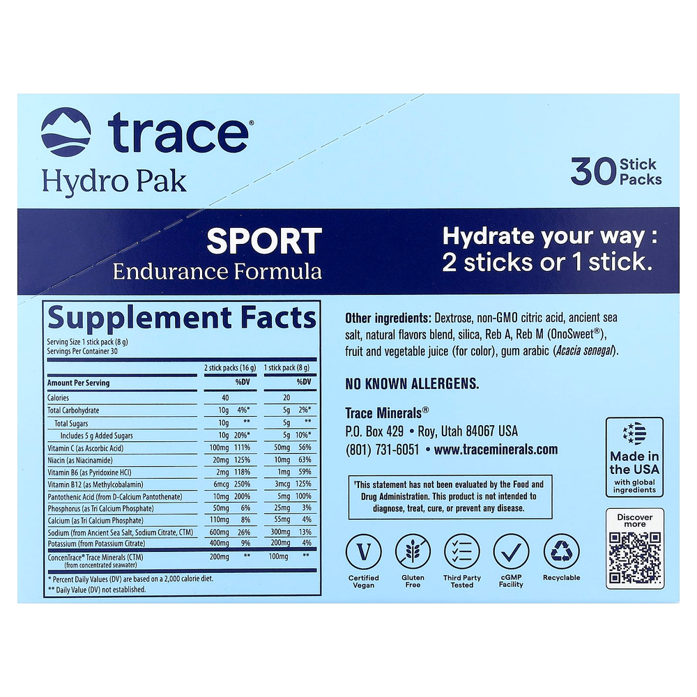 Trace, Hydro Pak Sport, Raspberry Lemonade, 30 Stick Packs, 0.28 oz (8 g) Each