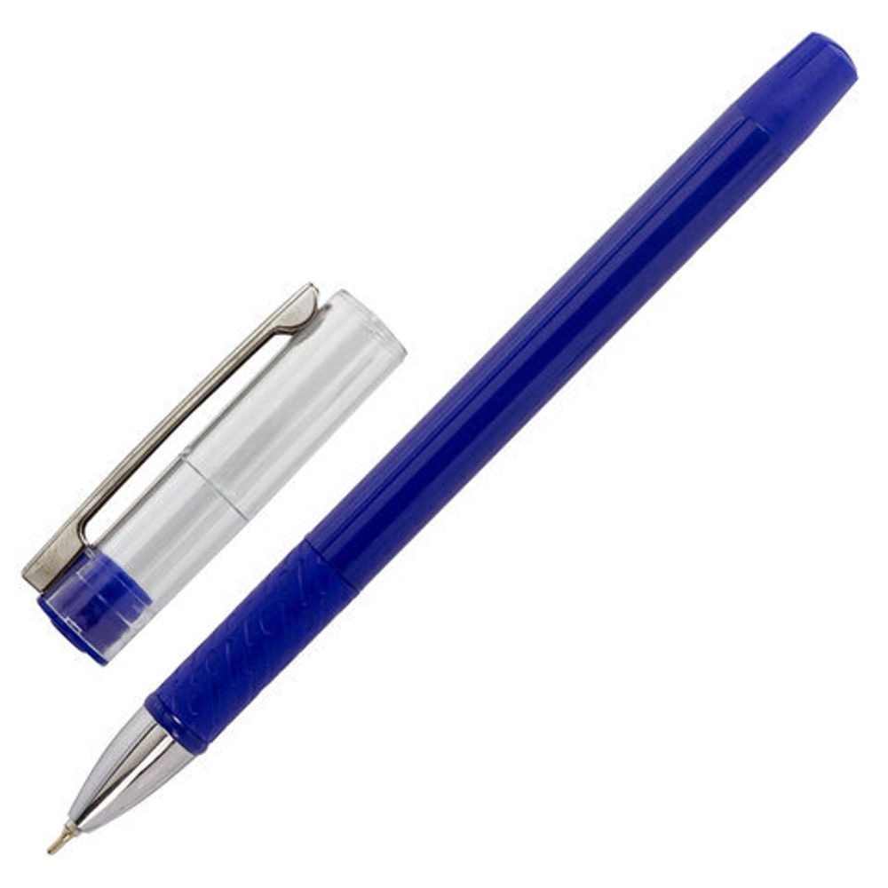 Ручка шариковая масляная с грипом STAFF "Chrome", СИНЯЯ, корпус синий, хромированные детали, узел 0,7 мм, линия 0,35 мм, 142984