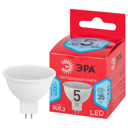 Лампа светодиодная ЭРА RED LINE LED MR16-5W-840-GU5.3 R 5Вт софит нейтральный белый свет GU5.3