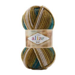 Суперлана Макси БАТИК (Superlana Maxi Batik) пряжа Alize 75%акрил 25%шерсть 5х100г/100м (4684 мор.волна-хаки-бежево-горчичный)
