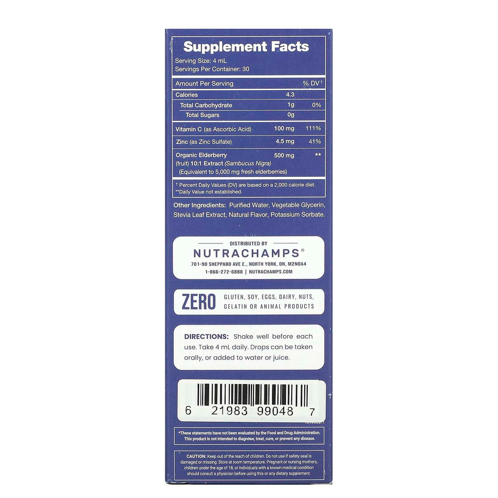 NutraChamps, Elderberry +, обогащенная витамином C и цинком, натуральные ягоды, 120 мл (4 жидк. унц.)