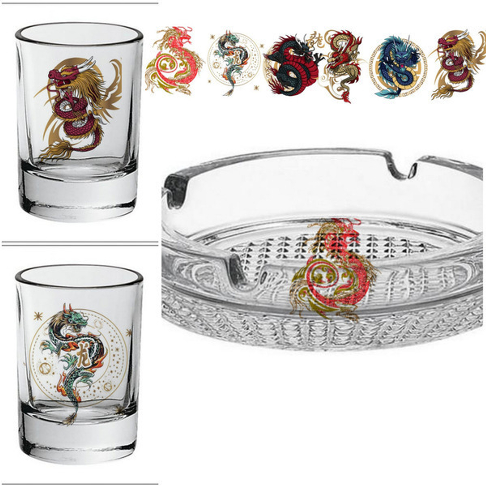 Набор: пепельница d-10,6см+2 стопки 50мл «Античный Китай» 6 видов