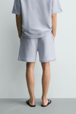 ZARA ШОРТЫ-ДЖОГГЕРЫ RELAXED FIT INTERLOCK, НЕБЕСНО-ГОЛУБОЙ