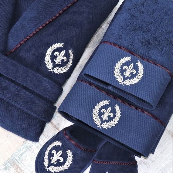 Махровый мужской халат с тапочками  SEYMOUR  СЕЙМУР синий Maison Dor Турция