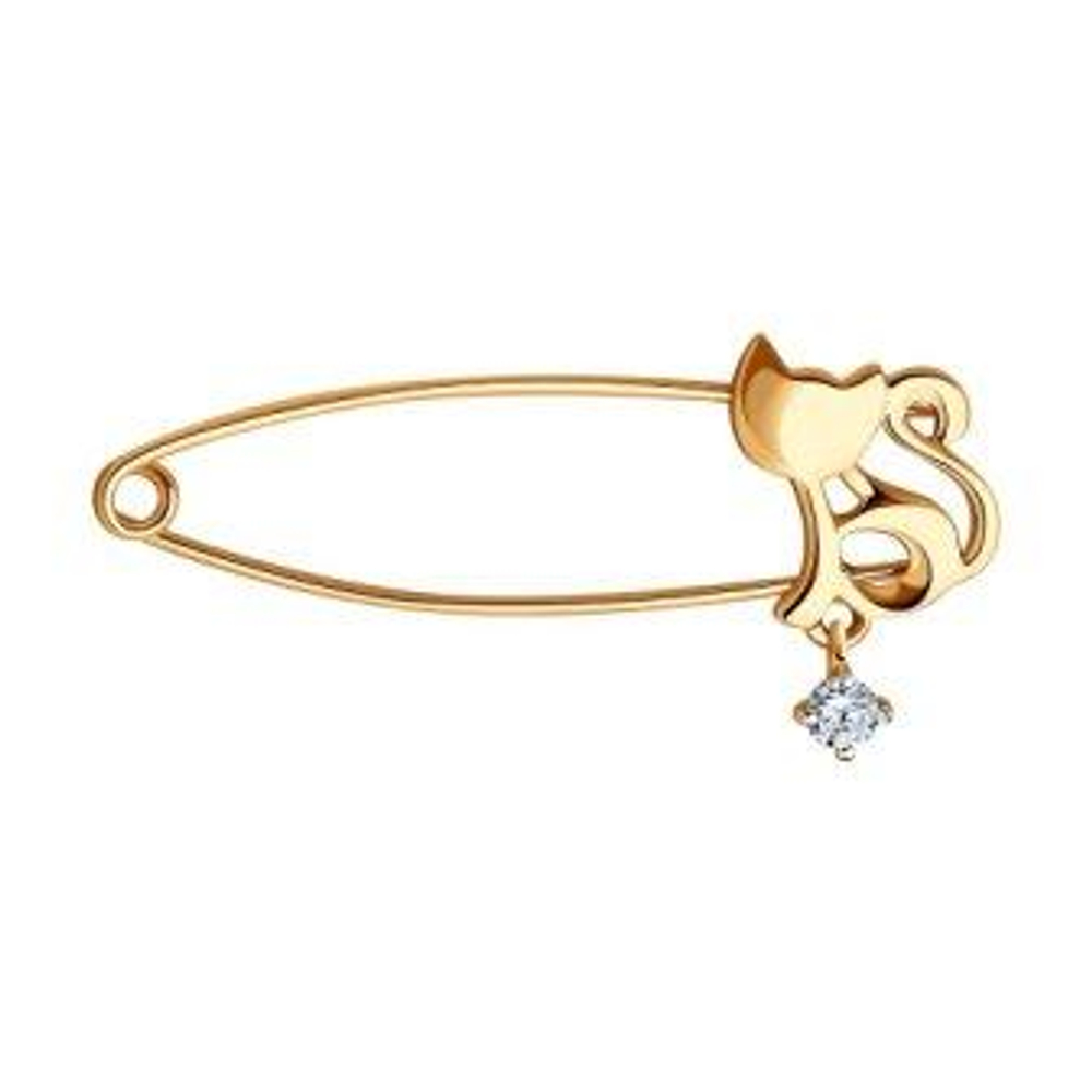 Брошь из золота с фианитами