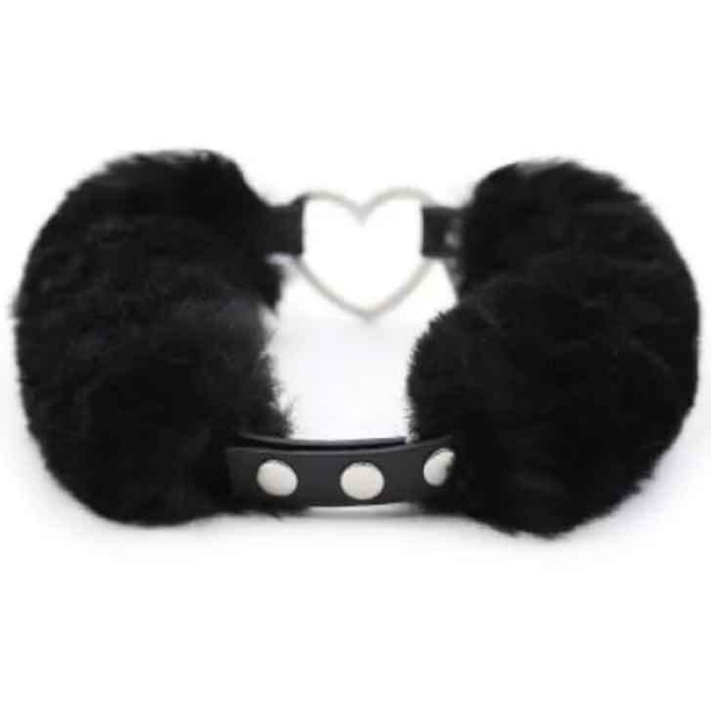 Черный меховой ошейник с металлическим сердечком (Цвет: черный)