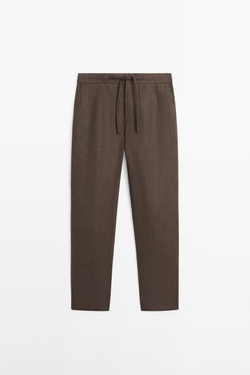 Massimo Dutti Льняные брюки с эффект потертости, охра