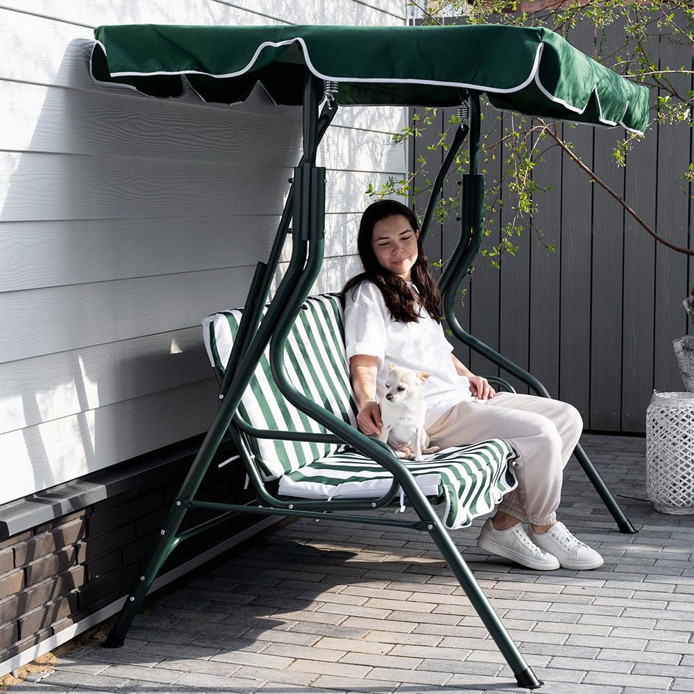 Качели садовые 3-местные (зеленый/белый)