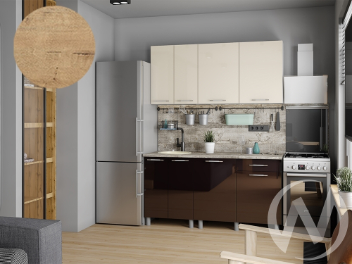 Кухня Нора 1.6м (корпус белый/ваниль; горький шоколад) 38мм дуб бунратти