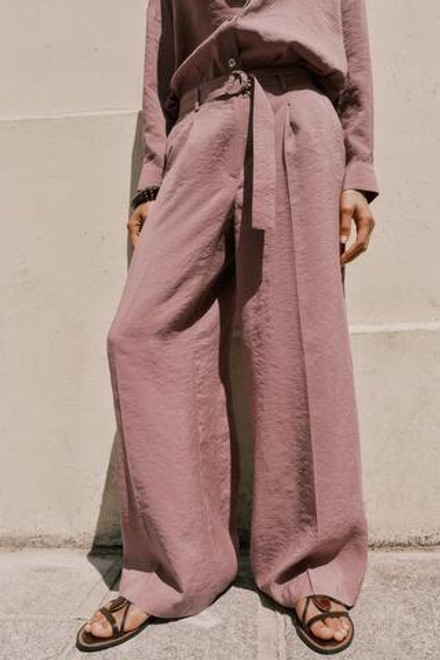 ZARA ШИРОКИЕ БРЮКИ С ПОЯСОМ, МАРСАЛА
