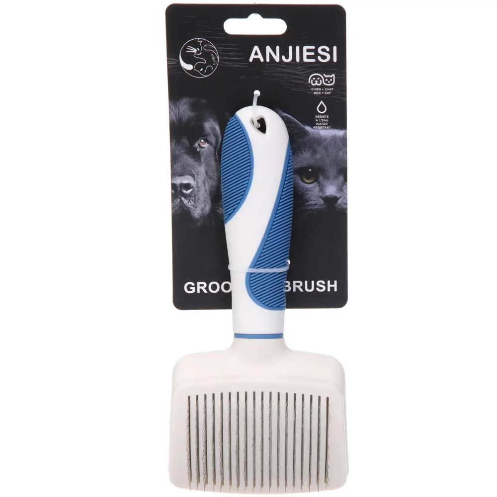 Расческа - пуходёрка для животных «ЛАПУСИКИ», коллекция БРО, прорезиненная ручка, цвет белый/голубой, 10*21.5см (блистер)