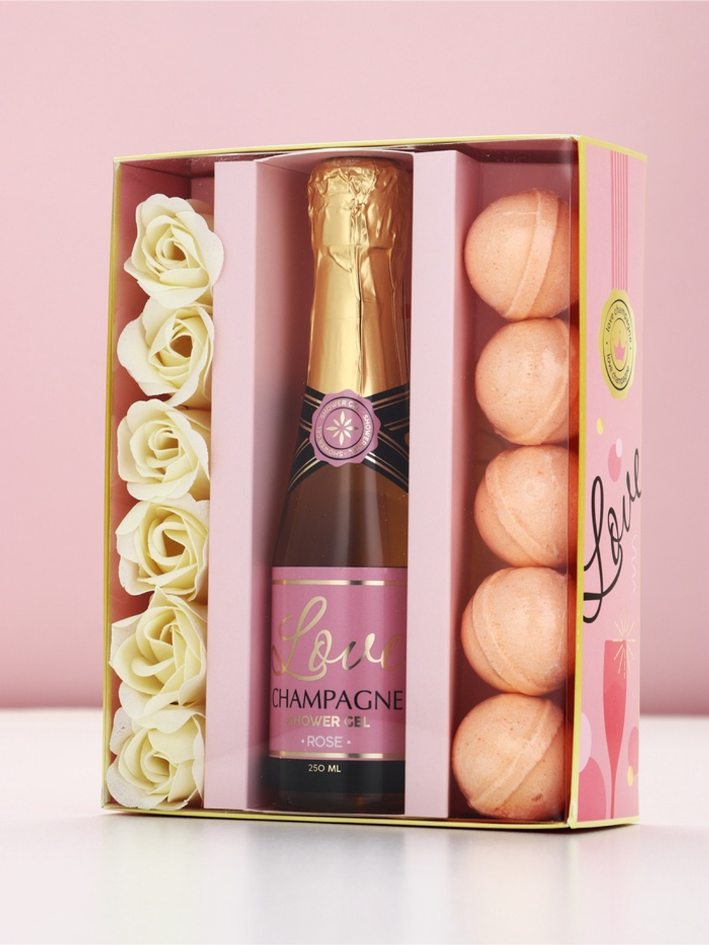 Подарочный набор косметики «Розовое шампанское», гель для душа, мыльные цветы, бомбочки для ванны