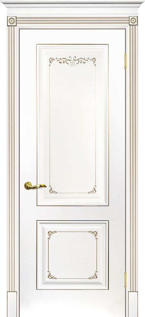 Дверь Смальта 14 / Цвет Белый ral 9003 патина шампань / Двери ТЕКОНА