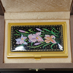 Коллекционная визитница "Ирисы" №3 (роспись Палех) в футляре