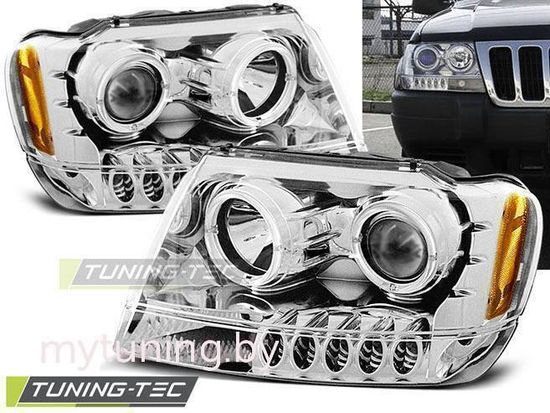Передние фары Jeep Grand Cherokee WJ angel eyes chrome