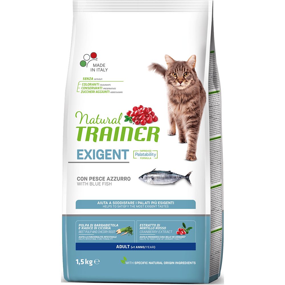 Сухой корм Trainer Natural CAT EXIGENT ADULT WITH BLUE FISH для привередливых кошек с океанической рыбой 1,5 кг