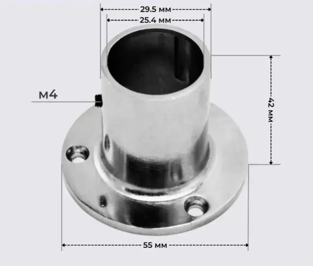 Штангодержатель (фланец) мебельный Высокий для круглой штанги D25 мм, 2 шт., для шкафа и гардероба, металл, хромированное покрытие