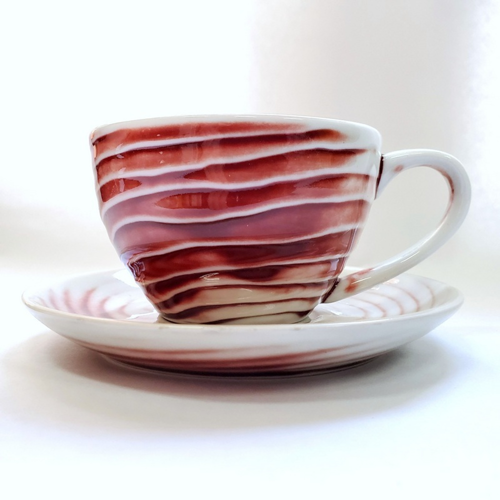 310503.3 Кружка с блюдцем "Красно-белый" В ПОДАРОЧНОЙ КОРОБКЕ, 100мл, 13*13*6,5, керамика