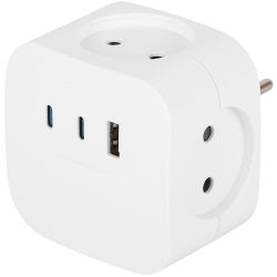 Разветвитель электрический ЭРА SP-4-3USBAC-W на 4 розетки + 3 USB A+C со шторками 10А белый | Тройники